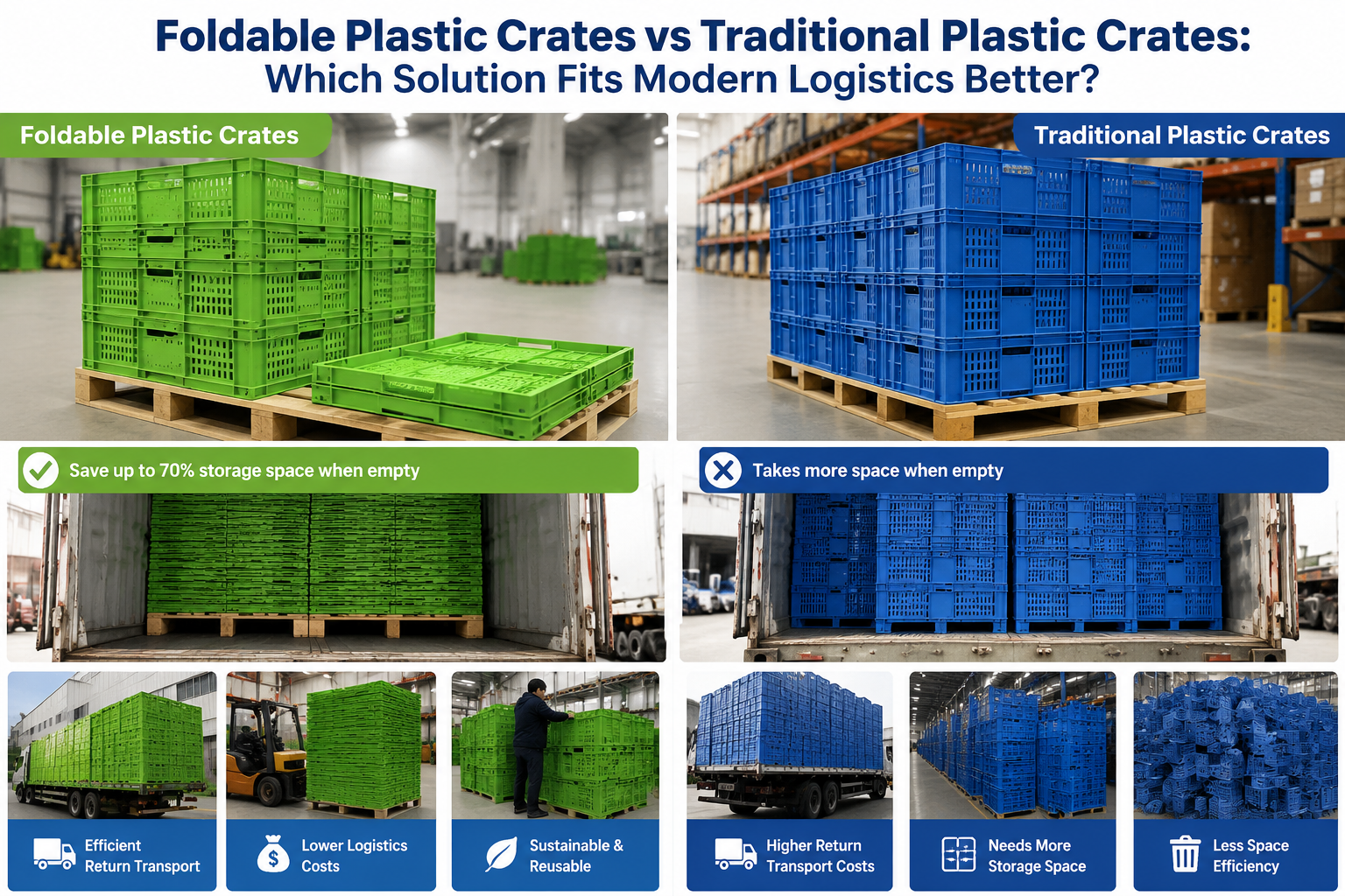 Latest company blogs about Foldable Plastic Crates vs Traditional Plastic Crates: Which Solution Fits Modern Logistics Better?