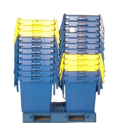 Buy Solid Box Warehouse Stacking PP Attached Lid Nesting Plastic Crate for Easy Assembly online manufacture