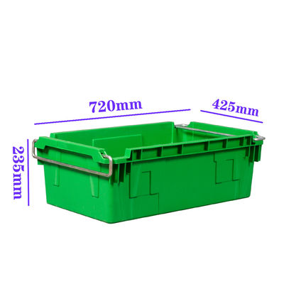 Buy Industrial Stack And Nest Plastic Crate With Metal Swing Arms 45L PP Storage Crate 720×425×235mm OEM Manufacturer online manufacture