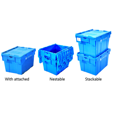 Buy 67 liter Warehouse Stackable Collapsible Crates Heavy Duty Storage Containers Attached Lid online manufacture