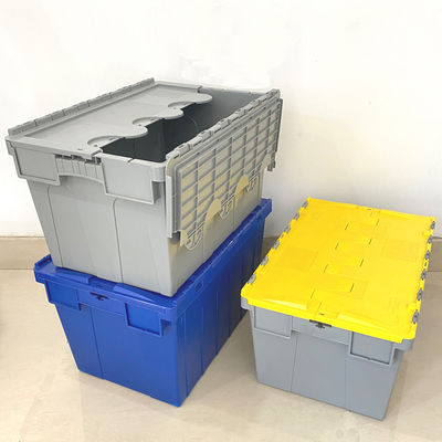 Buy Plastic Crate With Lid Heavy Duty Cheap Plastic Moving Boxes Storage Stackable Attached Lid Container online manufacture