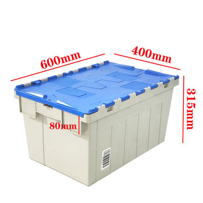 Buy Attached Lid Container 600×400×315mm Heavy-Duty Plastic Moving Crate With Lid online manufacture