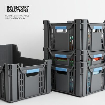 Buy Ergonomic Handles Included Stackable Plastic Crates Featuring Ventilated or Solid Sides Engineered for Inventory Management and Durable online manufacture