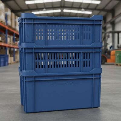 Buy 48L Custom Plastic Crates Featuring Ventilated or Solid Sides and High Impact Resistance Weatherproof Durability Engineered for Material Handling online manufacture