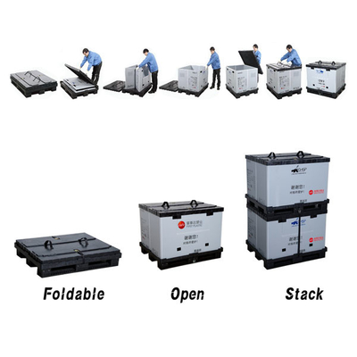 4 way Collapsible Plastic Pallet Container For Automotive Parts Transportation And Storage